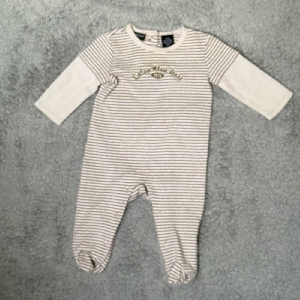 Calvin Klein striped footed sleeper 0–3 month spell out